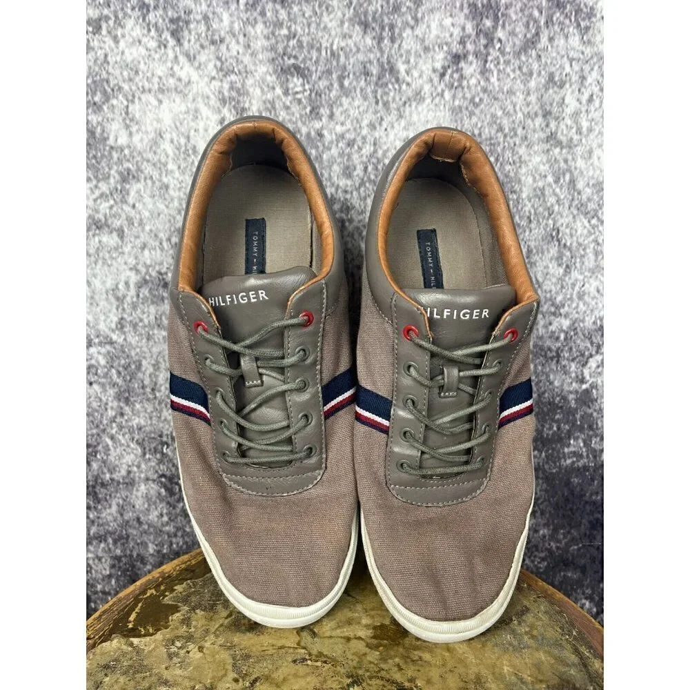 Tommy Hilfiger Brown Gray Red‎ Blue Logo Lace Up Sneaker Shoes Mens Size 10.5